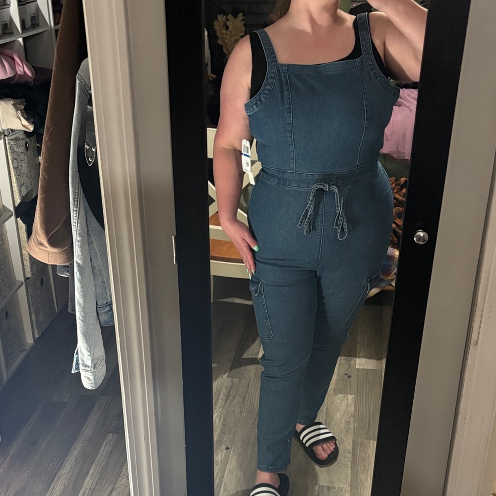 Tinseltown Dark Blue Denim Utility Overalls